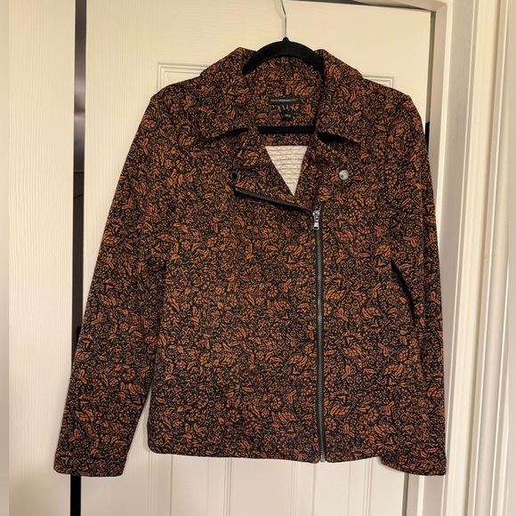 Isaac Mizrahi Live size s MOTO JACKET Quilted Floral Print Brown Black - Picture 1 of 6